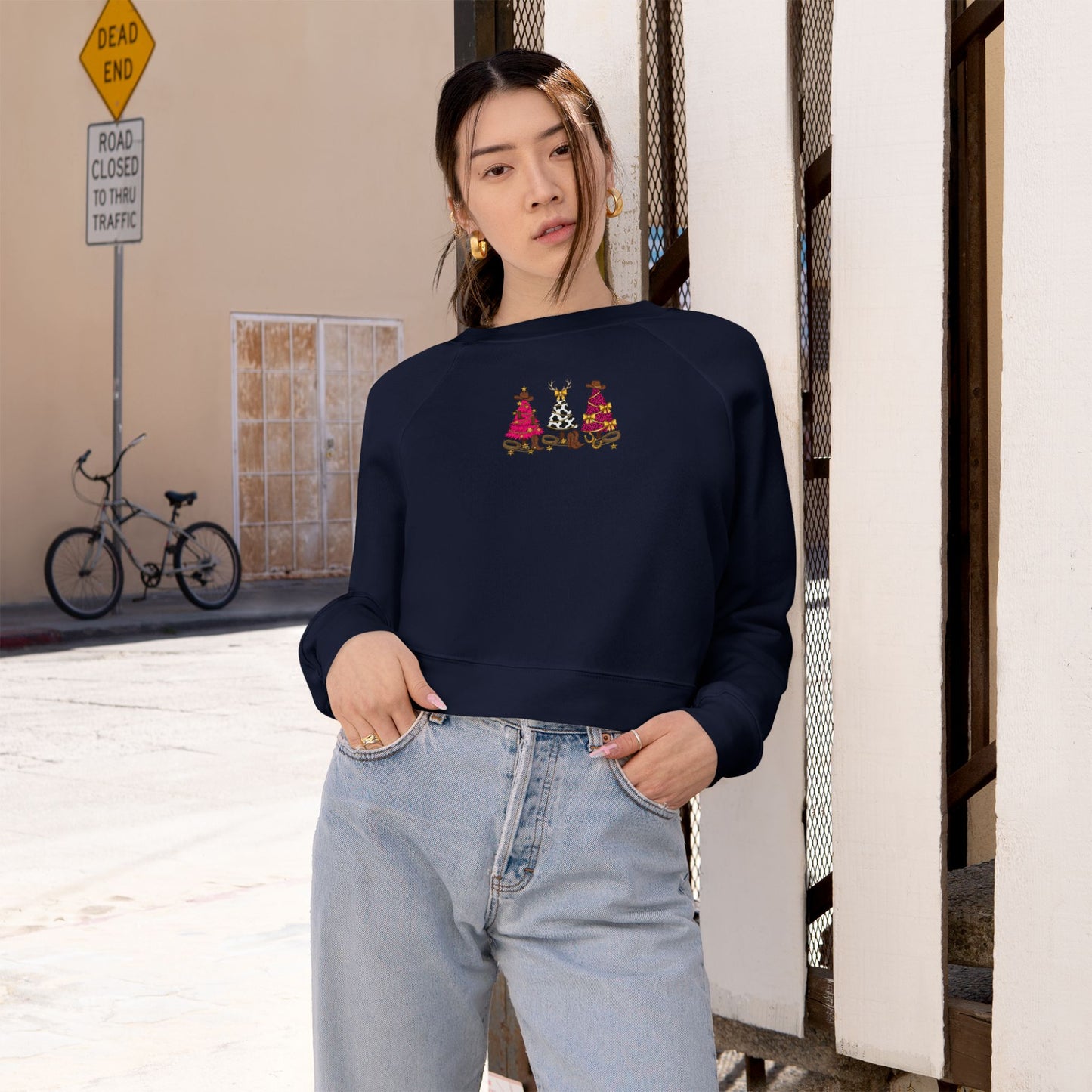 Cozy Cropped Fleece Pullover Cowgirl Christmas