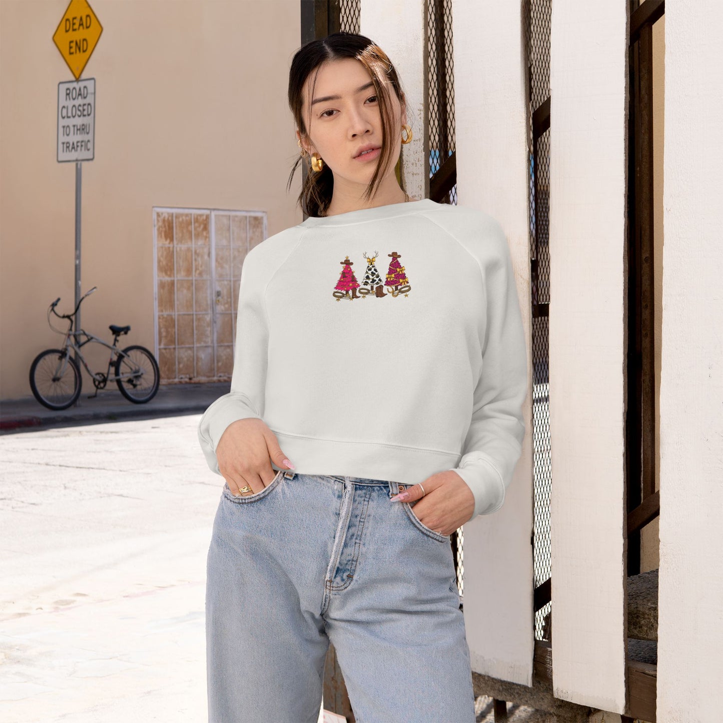 Cozy Cropped Fleece Pullover Cowgirl Christmas